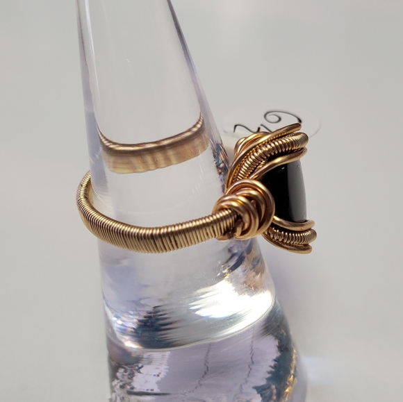 "Golden scales" Mystery Stone Handmade Wire Wrap Ring Size 6.5 - Picture 4 of 7